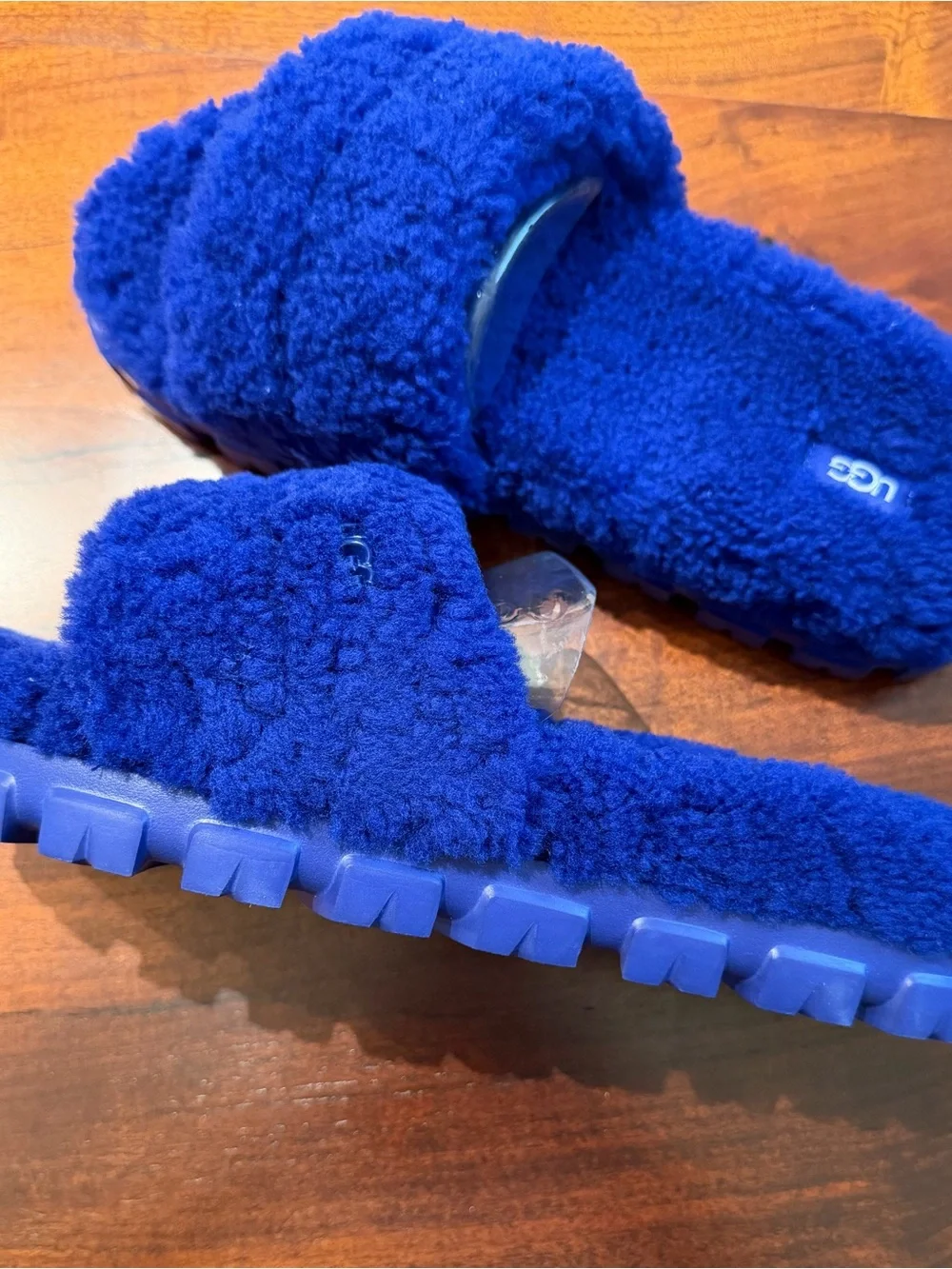 UGG Plush Slide Slippers in Bright Blue - Picture 2 of 3